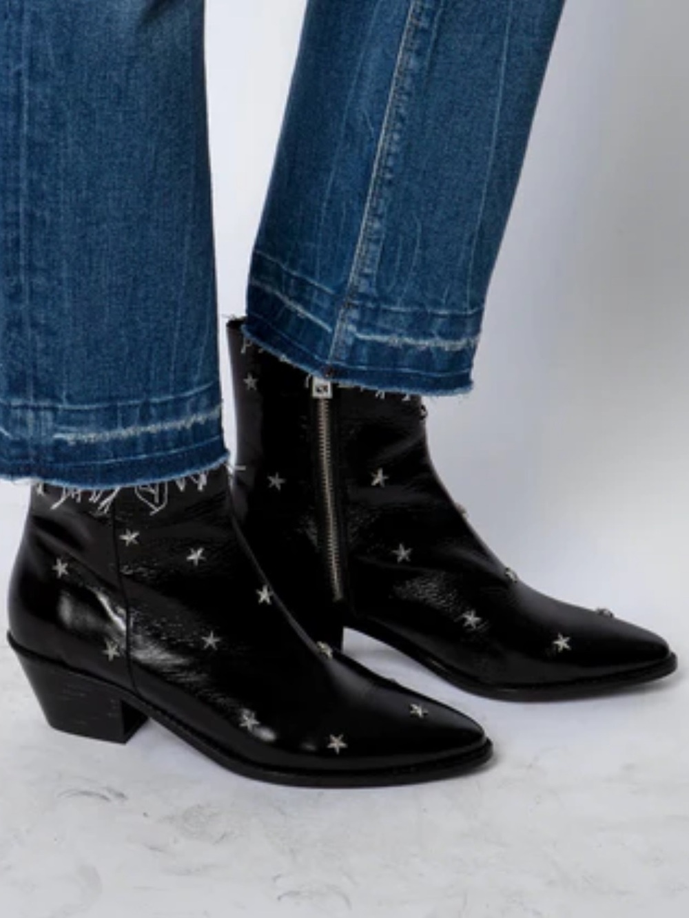 Zadig & Voltaire Black Leather Star-Embellished Ankle Boots